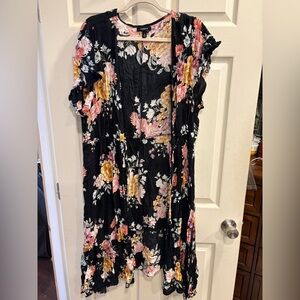 Torrid Black Floral Kimono for Over Dress or Bathing Suit